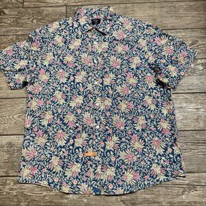 UNTUCKit Shirt Mens XL Blue Floral Regualr Daniels Linen Short Sleeve Button AOP